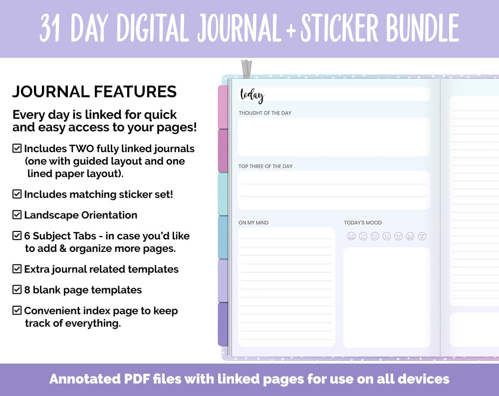 31 Day Digital Journal + Sticker Bundle | Dream Theme