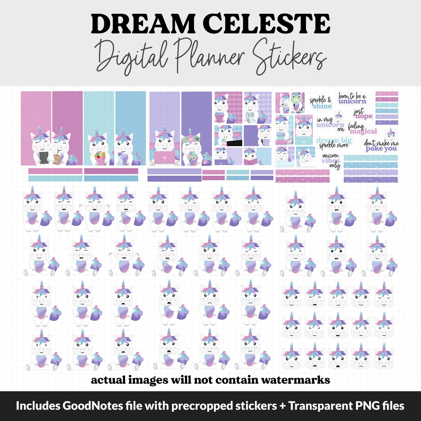 Dream Celeste the Unicorn Digital Planner Stickers