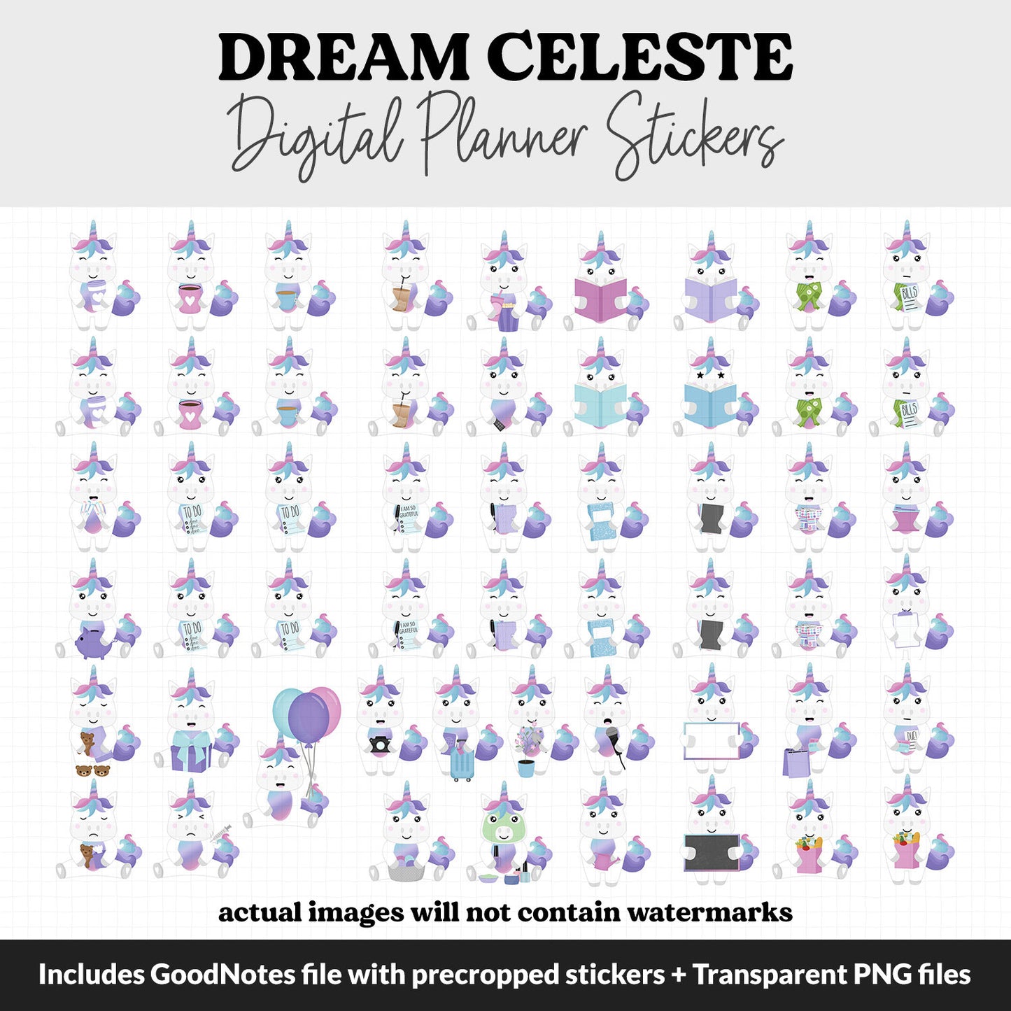 Dream Celeste the Unicorn Digital Planner Stickers