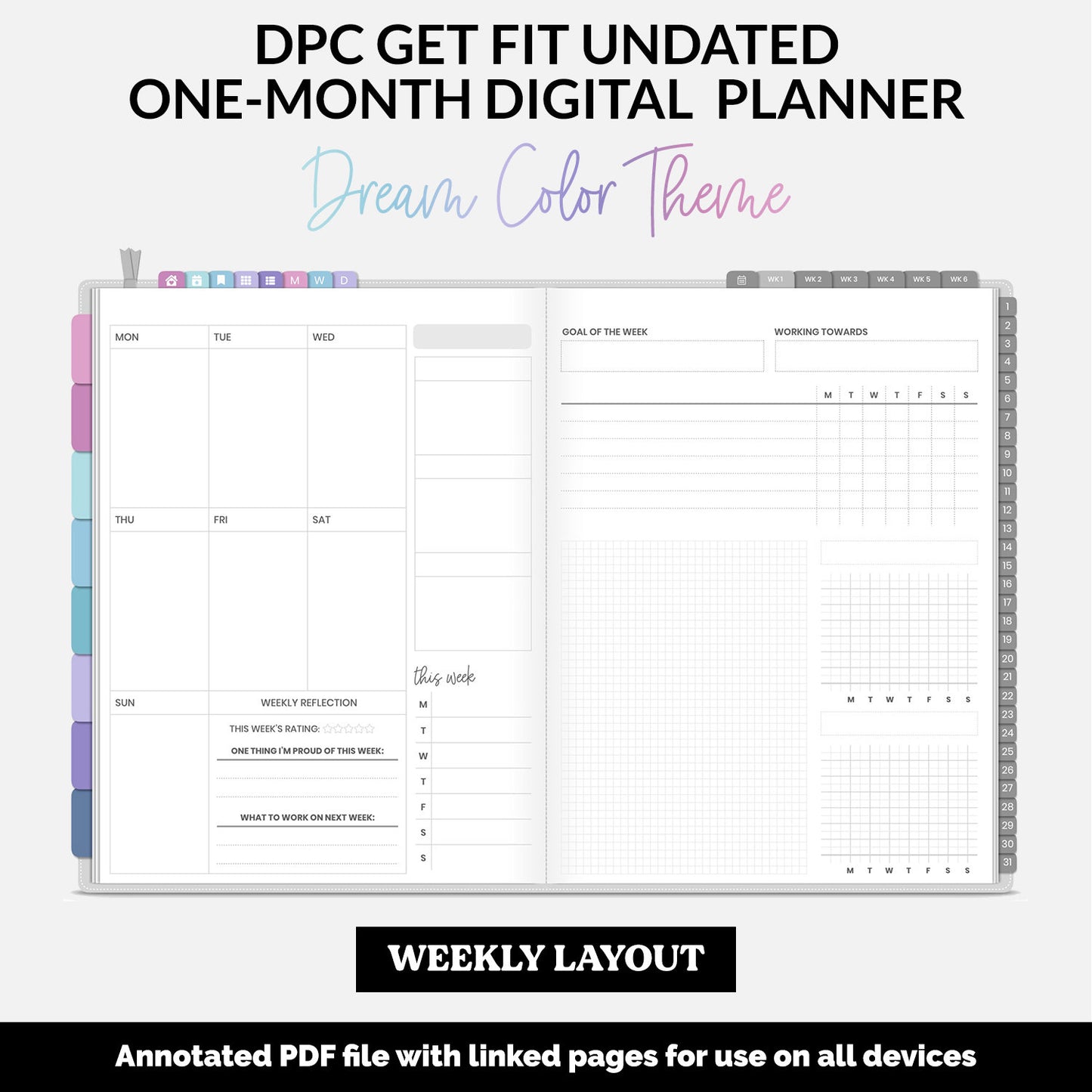 Get Fit One Month Digital Planner | Dream Theme