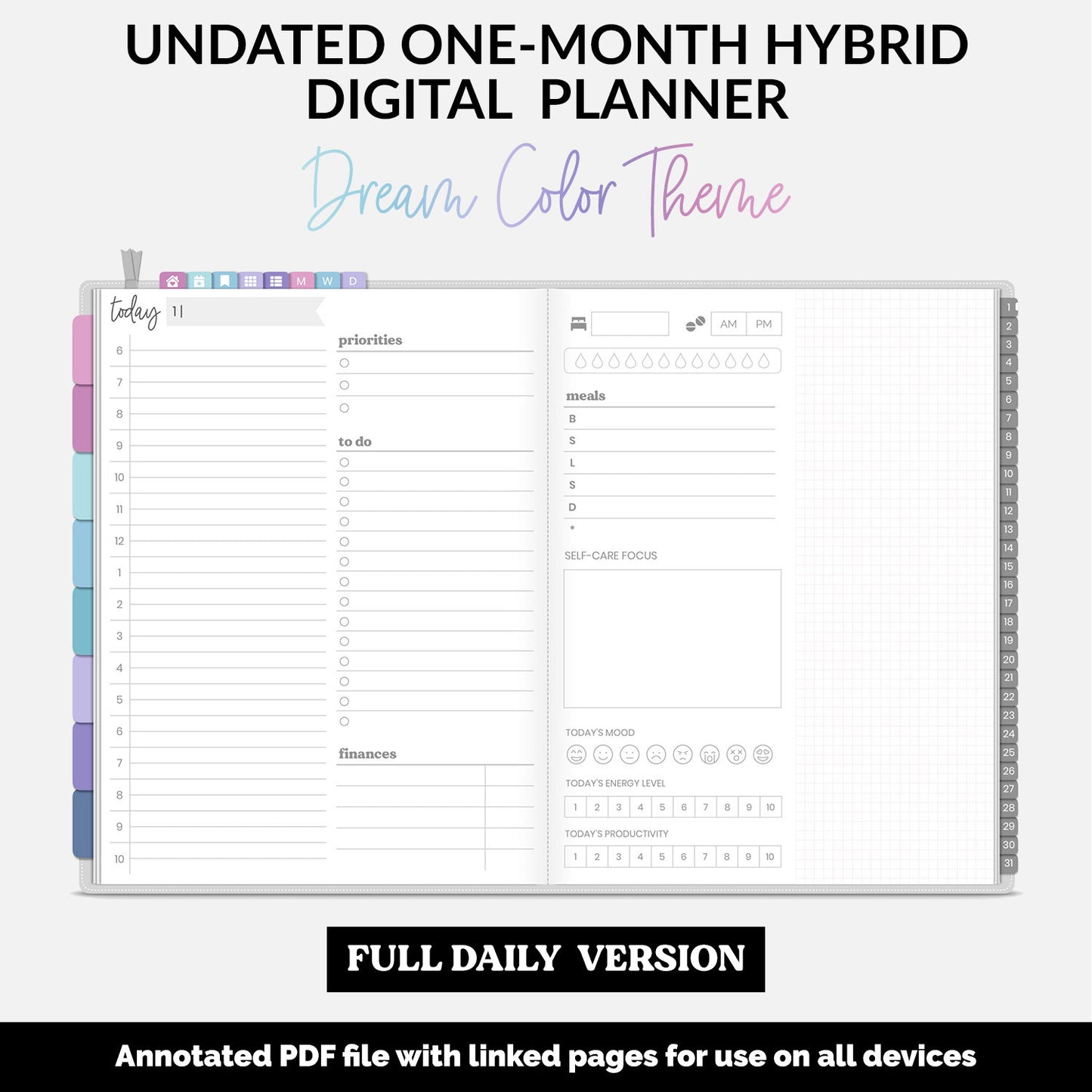 Undated Hybrid One Month Digital Planner | Dream Theme