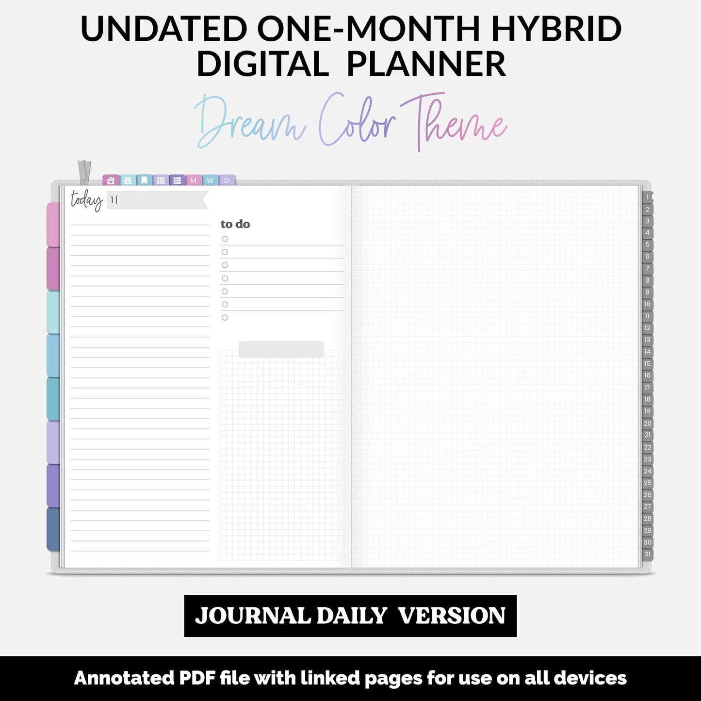 Undated Hybrid One Month Digital Planner | Dream Theme