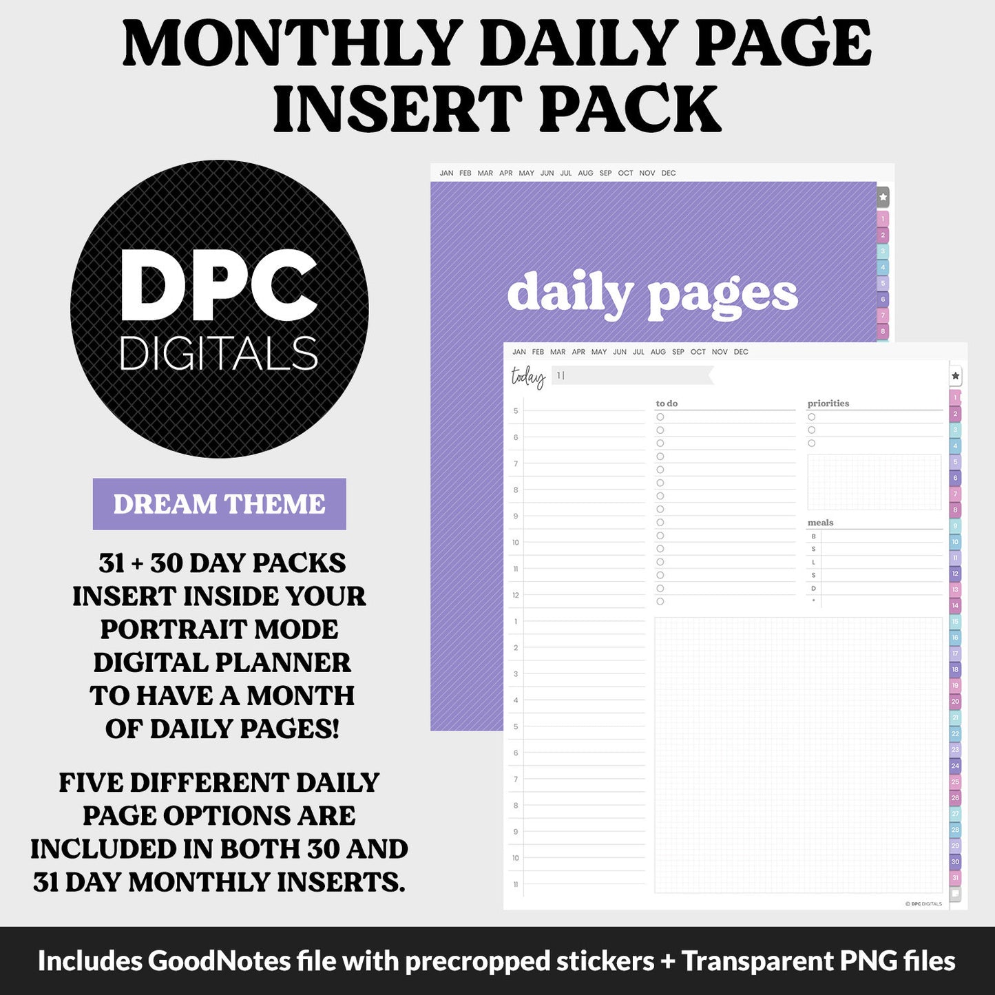 Linked Daily Portrait Digital Planner Insert | Dream Theme