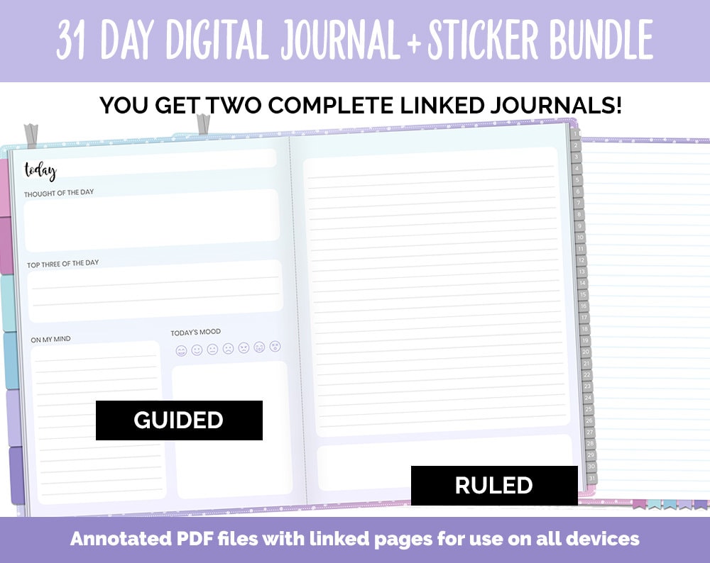 31 Day Digital Journal + Sticker Bundle | Dream Theme