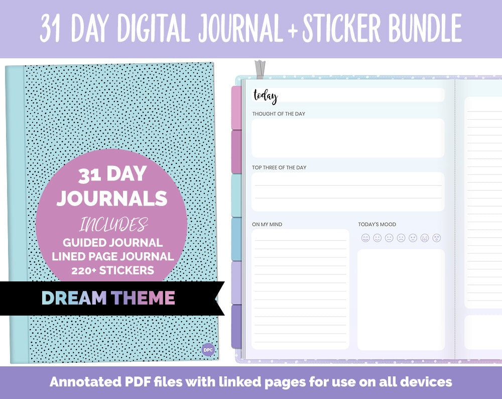 31 Day Digital Journal + Sticker Bundle | Dream Theme
