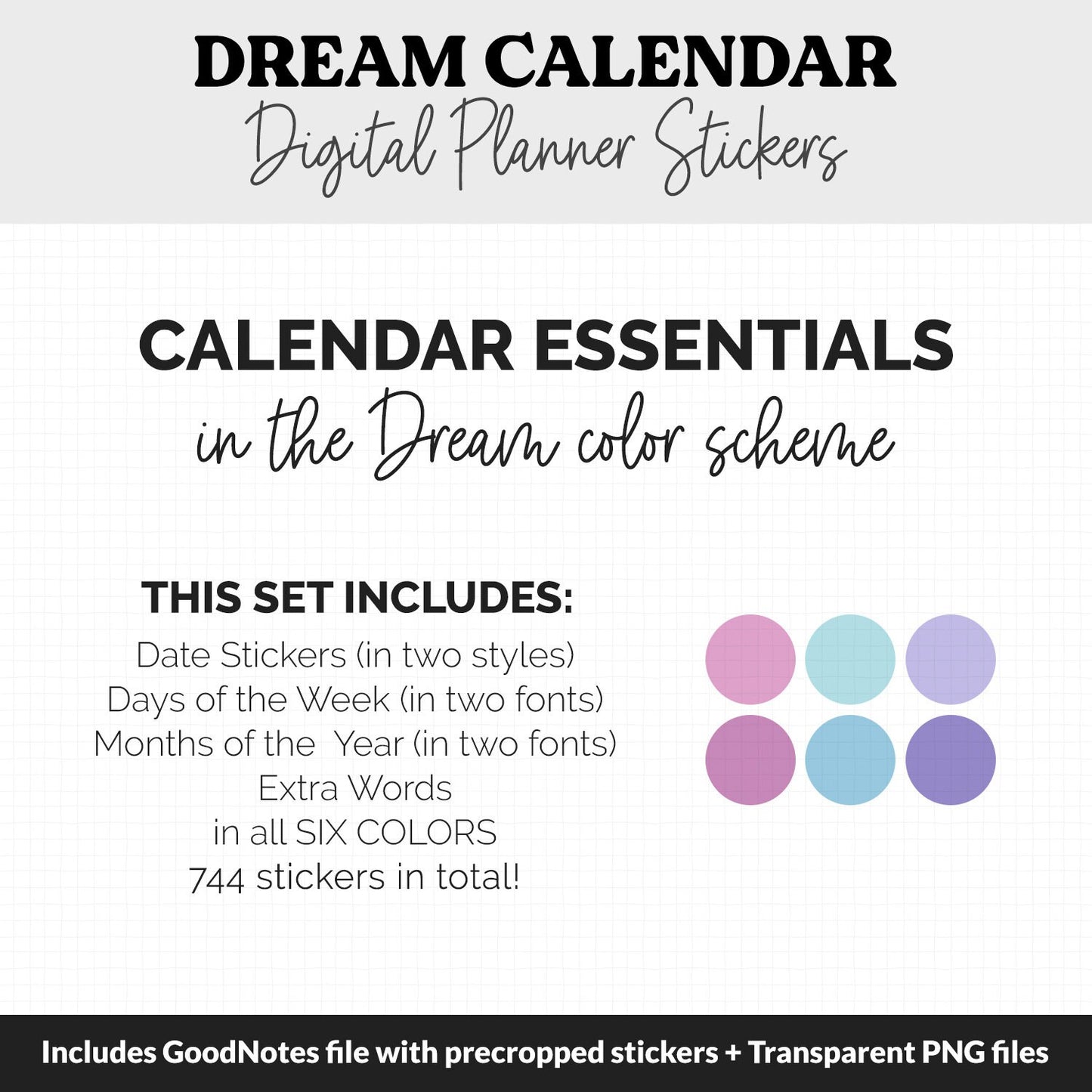 Dream Calendar Essentials Digital Planner Stickers