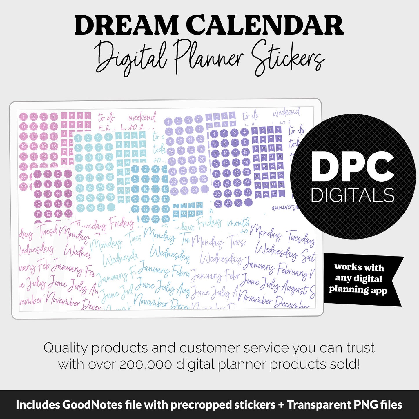 Dream Calendar Essentials Digital Planner Stickers