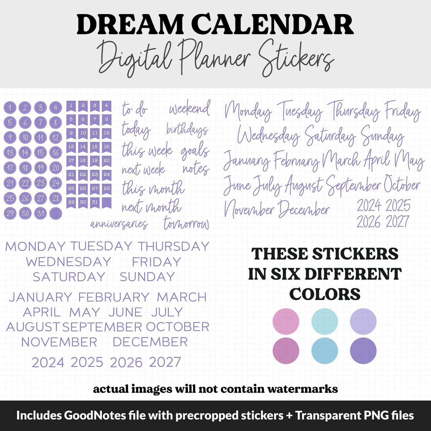 Dream Calendar Essentials Digital Planner Stickers
