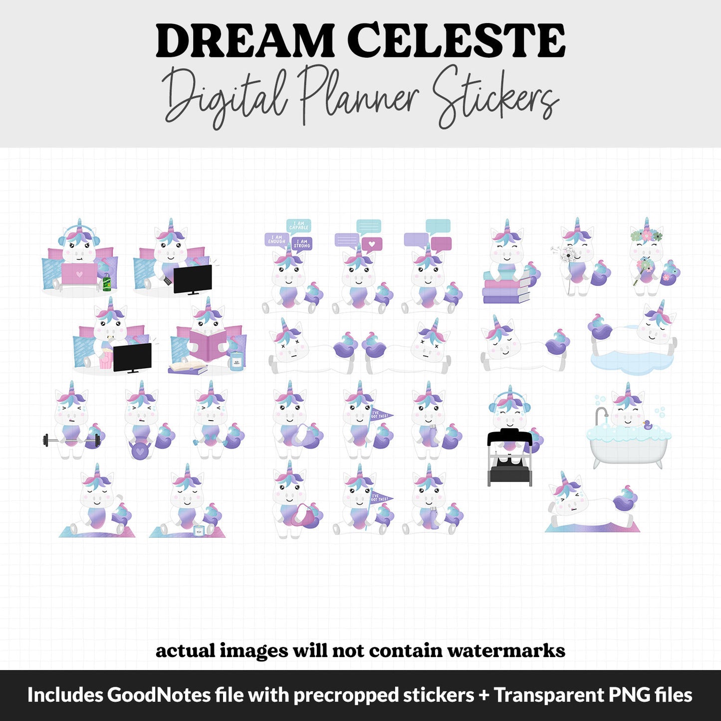 Dream Celeste the Unicorn Digital Planner Stickers