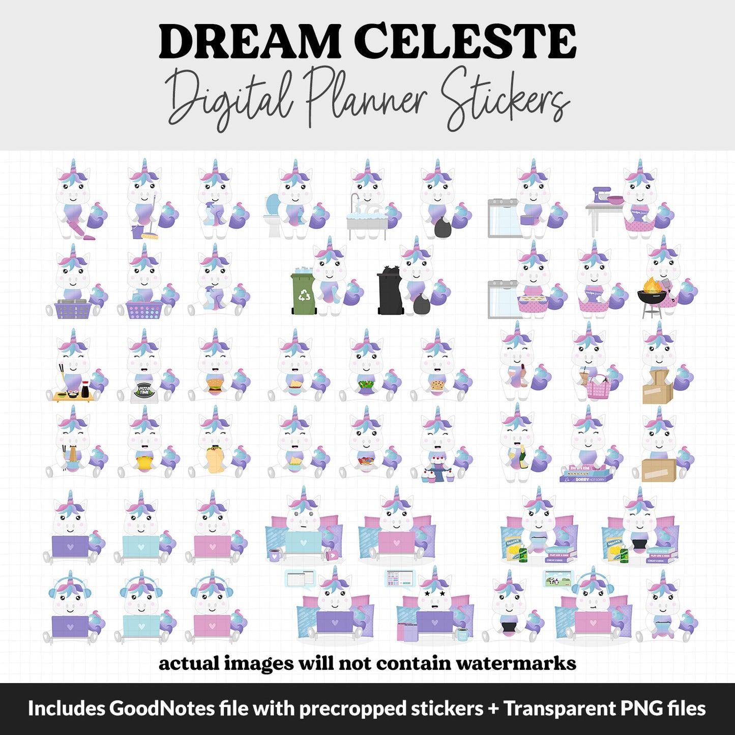 Dream Celeste the Unicorn Digital Planner Stickers