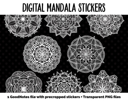 Digital Mandala Planner Stickers | GoodNotes & iPad | Black and White