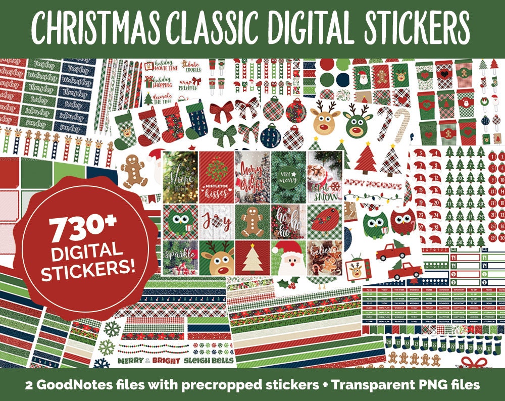 Christmas Holiday Classic Mega Digital Sticker Bundle | GoodNotes & iPad | Winter, Calendar Dates, Sticky Notes, Washi, Trackers and More!