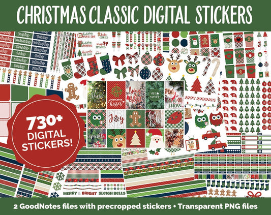 Christmas Holiday Classic Mega Digital Sticker Bundle | GoodNotes & iPad | Winter, Calendar Dates, Sticky Notes, Washi, Trackers and More!