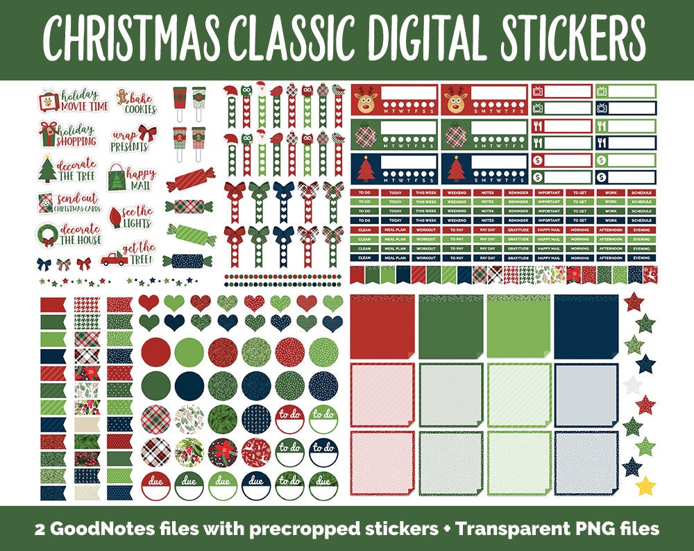 Christmas Holiday Classic Mega Digital Sticker Bundle | GoodNotes & iPad | Winter, Calendar Dates, Sticky Notes, Washi, Trackers and More!