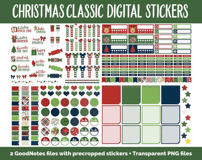 Christmas Holiday Classic Mega Digital Sticker Bundle | GoodNotes & iPad | Winter, Calendar Dates, Sticky Notes, Washi, Trackers and More!