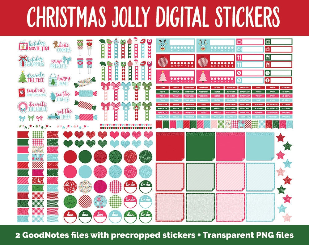 Christmas Holiday Jolly Mega Digital Sticker Bundle | GoodNotes & iPad | Winter, Calendar Dates, Sticky Notes, Washi, Trackers and More!