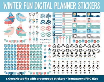 Winter Fun Mega Digital Sticker Bundle | GoodNotes & iPad | Winter, Calendar Dates, Sticky Notes, Washi, Trackers and More!