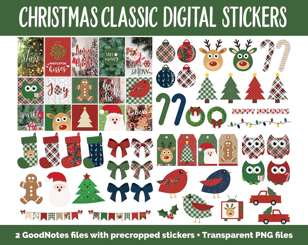 Christmas Holiday Classic Mega Digital Sticker Bundle | GoodNotes & iPad | Winter, Calendar Dates, Sticky Notes, Washi, Trackers and More!