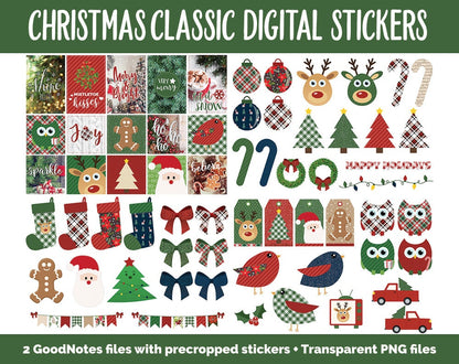 Christmas Holiday Classic Mega Digital Sticker Bundle | GoodNotes & iPad | Winter, Calendar Dates, Sticky Notes, Washi, Trackers and More!