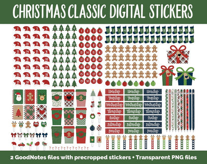 Christmas Holiday Classic Mega Digital Sticker Bundle | GoodNotes & iPad | Winter, Calendar Dates, Sticky Notes, Washi, Trackers and More!