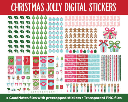 Christmas Holiday Jolly Mega Digital Sticker Bundle | GoodNotes & iPad | Winter, Calendar Dates, Sticky Notes, Washi, Trackers and More!