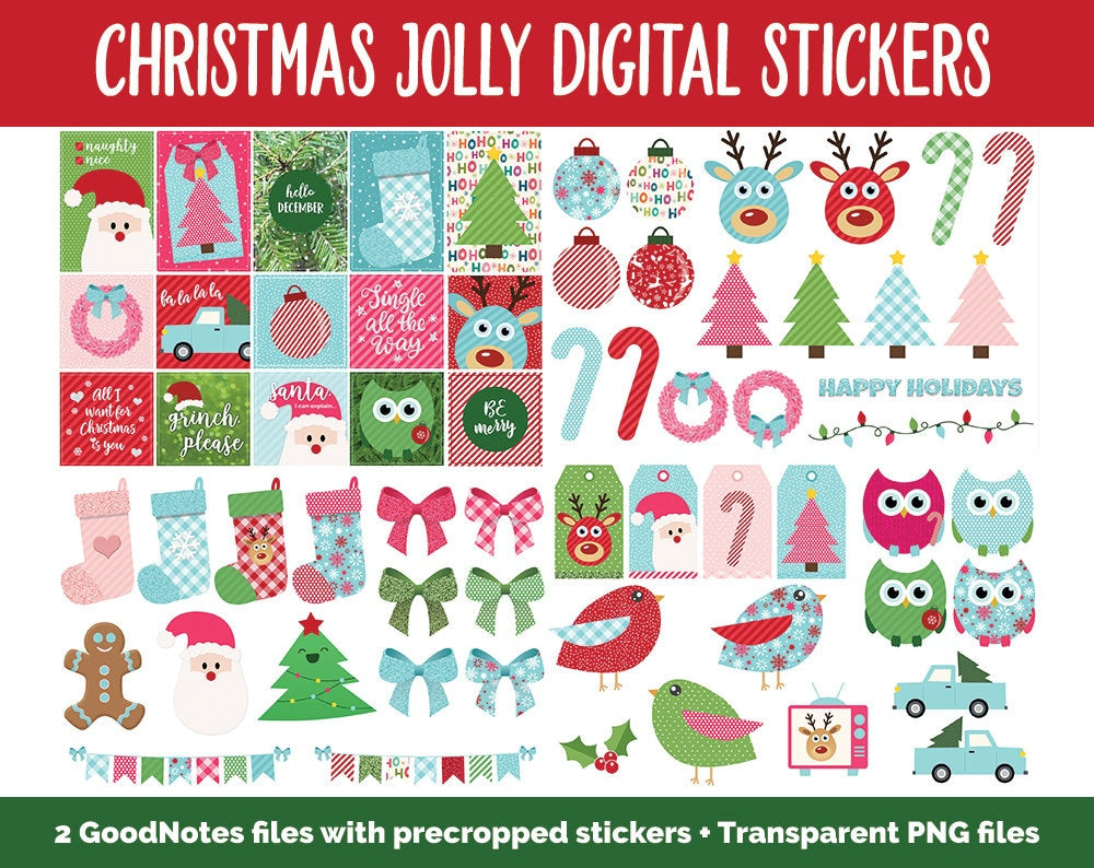 Christmas Holiday Jolly Mega Digital Sticker Bundle | GoodNotes & iPad | Winter, Calendar Dates, Sticky Notes, Washi, Trackers and More!