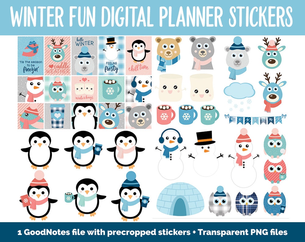 Winter Fun Mega Digital Sticker Bundle | GoodNotes & iPad | Winter, Calendar Dates, Sticky Notes, Washi, Trackers and More!