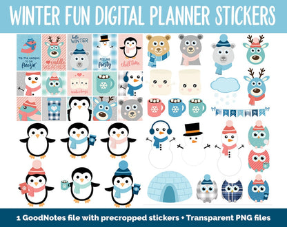 Winter Fun Mega Digital Sticker Bundle | GoodNotes & iPad | Winter, Calendar Dates, Sticky Notes, Washi, Trackers and More!