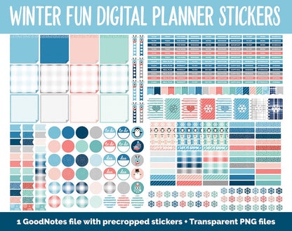 Winter Fun Mega Digital Sticker Bundle | GoodNotes & iPad | Winter, Calendar Dates, Sticky Notes, Washi, Trackers and More!