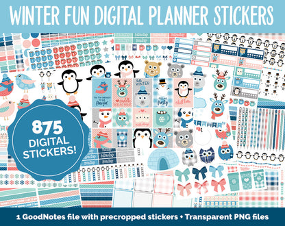Winter Fun Mega Digital Sticker Bundle | GoodNotes & iPad | Winter, Calendar Dates, Sticky Notes, Washi, Trackers and More!
