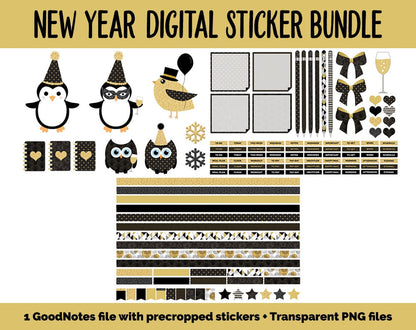 New Year Digital Sticker Bundle | GoodNotes & iPad | 2020, Calendar Dates, Sticky Notes, Washi and More!