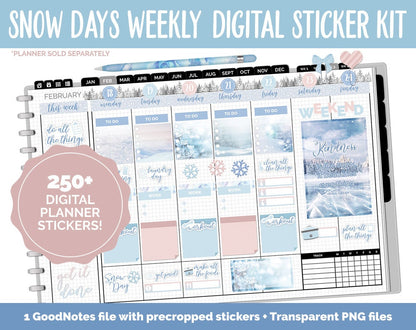 Snow Days Weekly Digital Sticker Kit | GoodNotes & iPad | Digital Planner Stickers, Sticky Notes, Washi, Trackers and More!