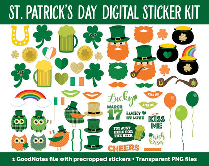 St. Patrick's Day Mega Digital Sticker Bundle | GoodNotes & iPad | March Calendar Dates, Sticky Notes, Washi, Trackers and More!