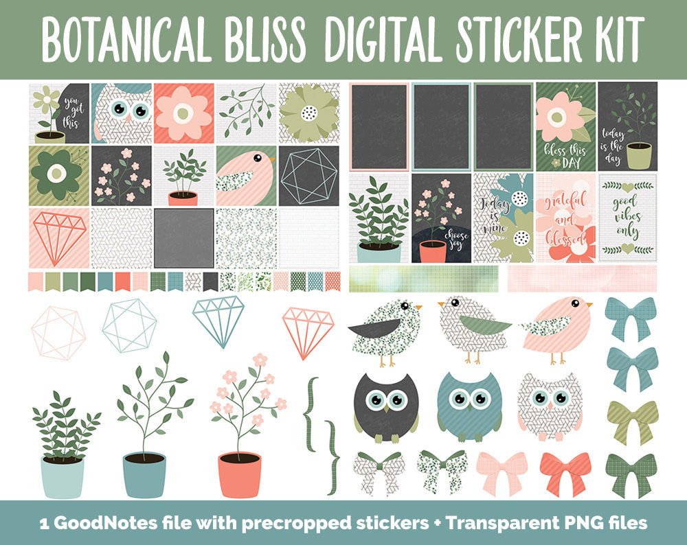 Botanical Bliss March Digital Sticker Bundle | GoodNotes & iPad | Spring Calendar Dates, Sticky Notes, Washi, Trackers and More!
