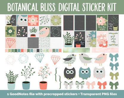 Botanical Bliss March Digital Sticker Bundle | GoodNotes & iPad | Spring Calendar Dates, Sticky Notes, Washi, Trackers and More!