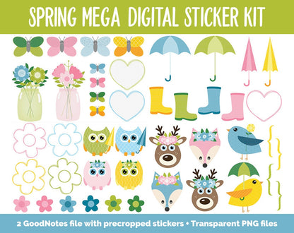 Spring MEGA Digital Sticker Bundle | GoodNotes & iPad | April |  May | Calendar Dates, Sticky Notes, Washi, Trackers and More!