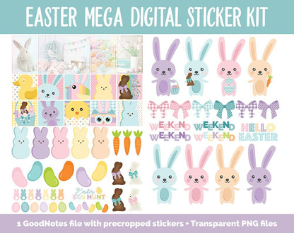 Easter MEGA Digital Sticker Bundle | GoodNotes & iPad | April, Calendar Dates, Sticky Notes, Washi, Trackers and More!