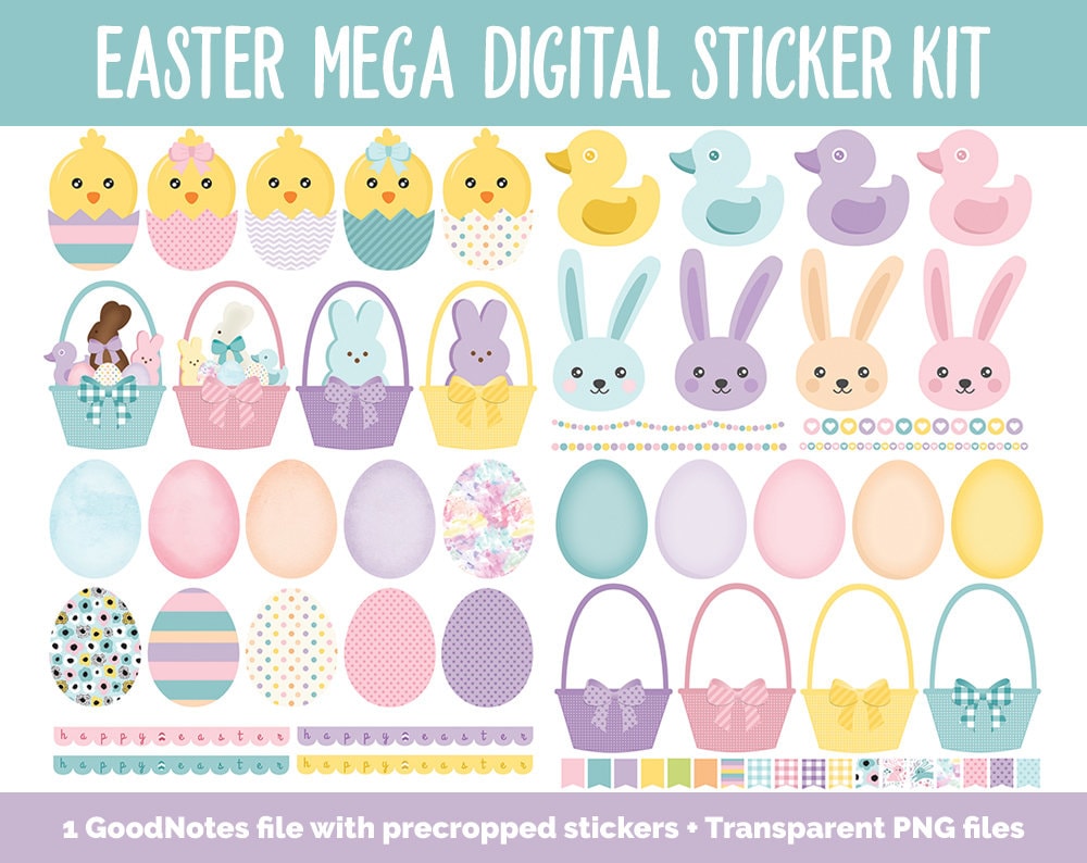 Easter MEGA Digital Sticker Bundle | GoodNotes & iPad | April, Calendar Dates, Sticky Notes, Washi, Trackers and More!