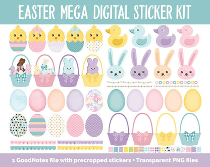 Easter MEGA Digital Sticker Bundle | GoodNotes & iPad | April, Calendar Dates, Sticky Notes, Washi, Trackers and More!