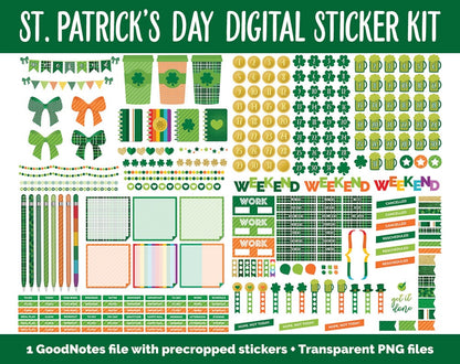 St. Patrick's Day Mega Digital Sticker Bundle | GoodNotes & iPad | March Calendar Dates, Sticky Notes, Washi, Trackers and More!