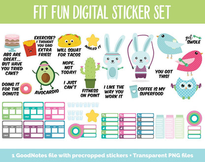 Fitness Fun Digital Stickers | GoodNotes & iPad | Workout, Health, Water Trackers, Apple Watch Trackers, Fitbit Trackers!