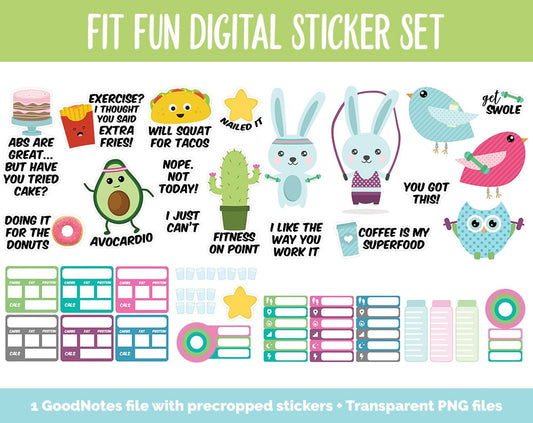 Fitness Fun Digital Stickers | GoodNotes & iPad | Workout, Health, Water Trackers, Apple Watch Trackers, Fitbit Trackers!
