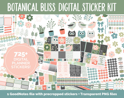 Botanical Bliss March Digital Sticker Bundle | GoodNotes & iPad | Spring Calendar Dates, Sticky Notes, Washi, Trackers and More!