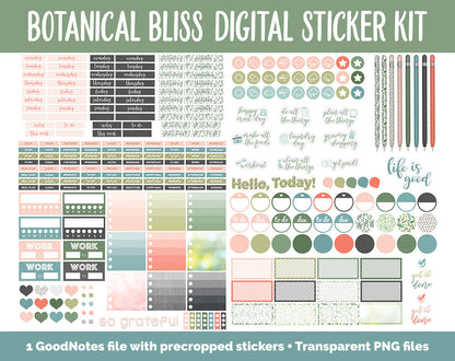 Botanical Bliss March Digital Sticker Bundle | GoodNotes & iPad | Spring Calendar Dates, Sticky Notes, Washi, Trackers and More!