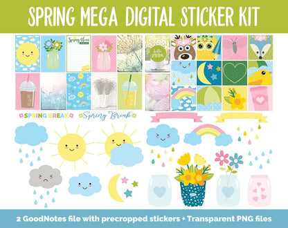 Spring MEGA Digital Sticker Bundle | GoodNotes & iPad | April |  May | Calendar Dates, Sticky Notes, Washi, Trackers and More!