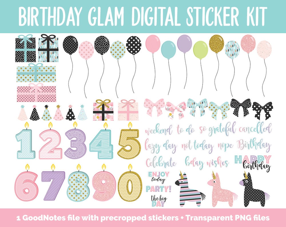 Birthday Glam Digital Stickers
