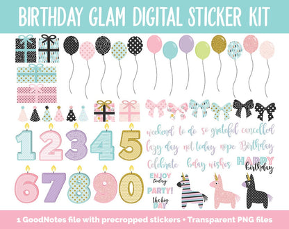 Birthday Glam Digital Stickers