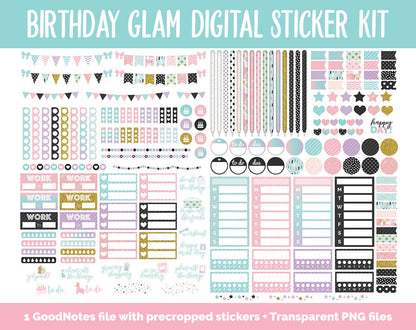 Birthday Glam Digital Stickers