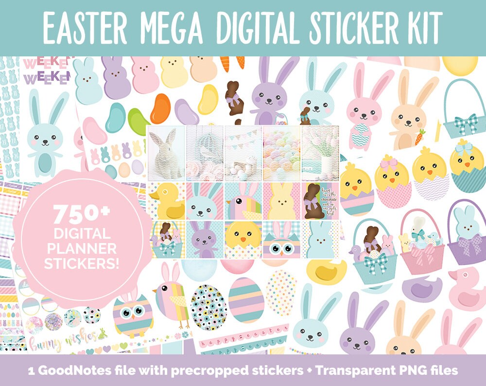 Easter MEGA Digital Sticker Bundle | GoodNotes & iPad | April, Calendar Dates, Sticky Notes, Washi, Trackers and More!