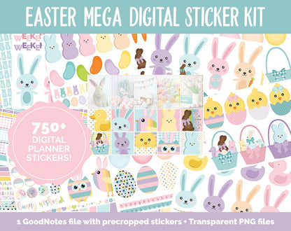 Easter MEGA Digital Sticker Bundle | GoodNotes & iPad | April, Calendar Dates, Sticky Notes, Washi, Trackers and More!